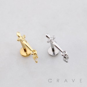 DAGGER DANGLE MARQUISE CZ THREADLESS (PUSH IN) 316L SURGICAL STEEL LABRET SET